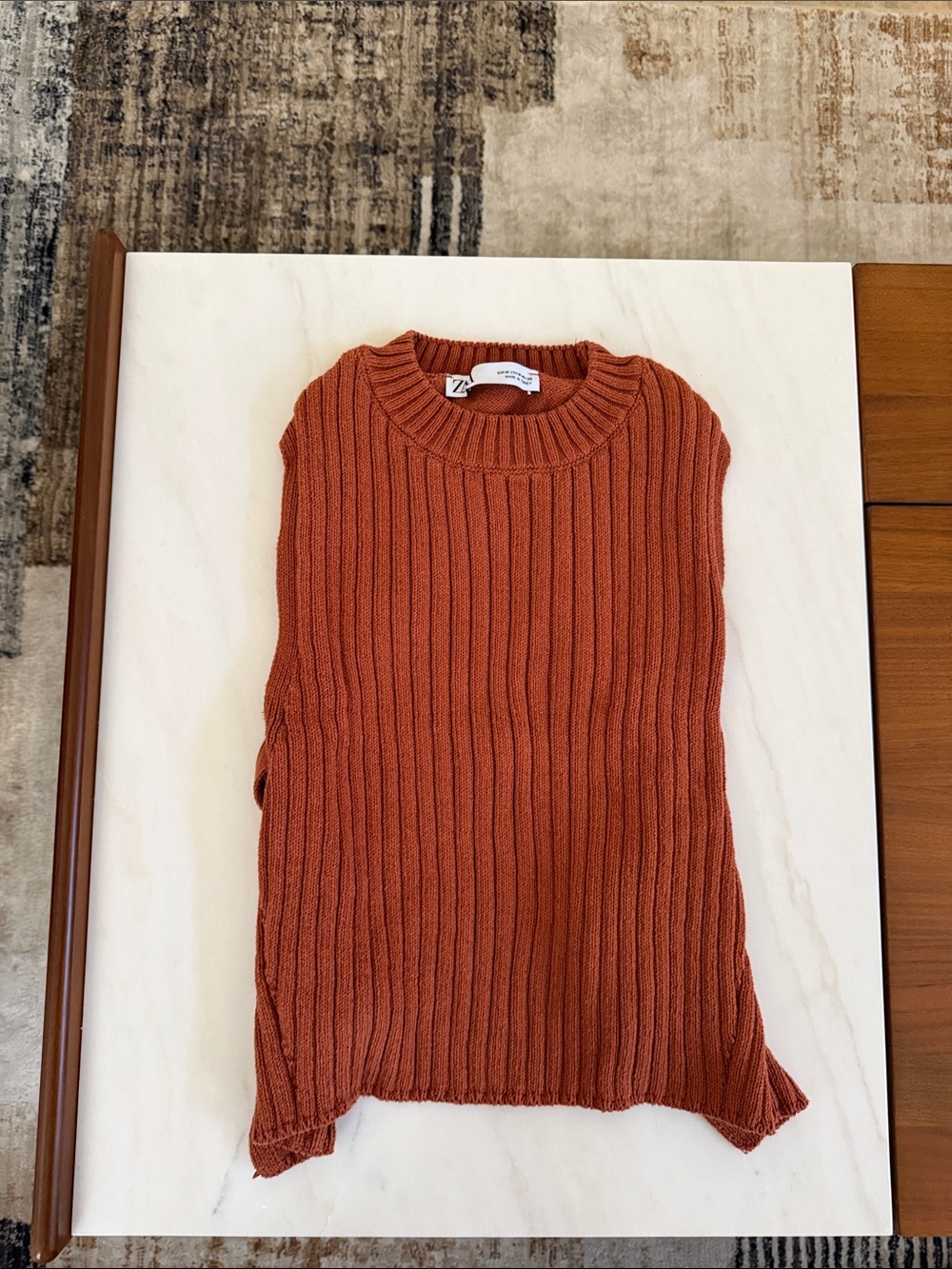 Zara Ribbed Crewneck Sweater - Burnt Orange